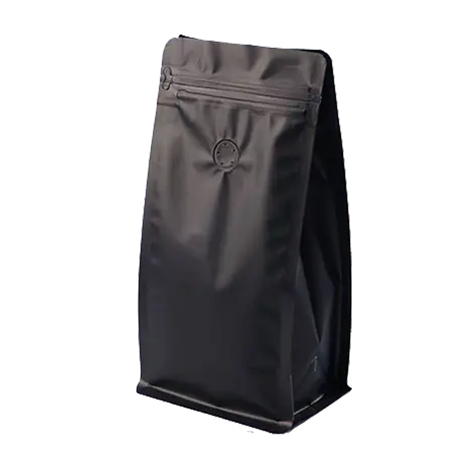 Black Flat Bottom Pouch with Valve